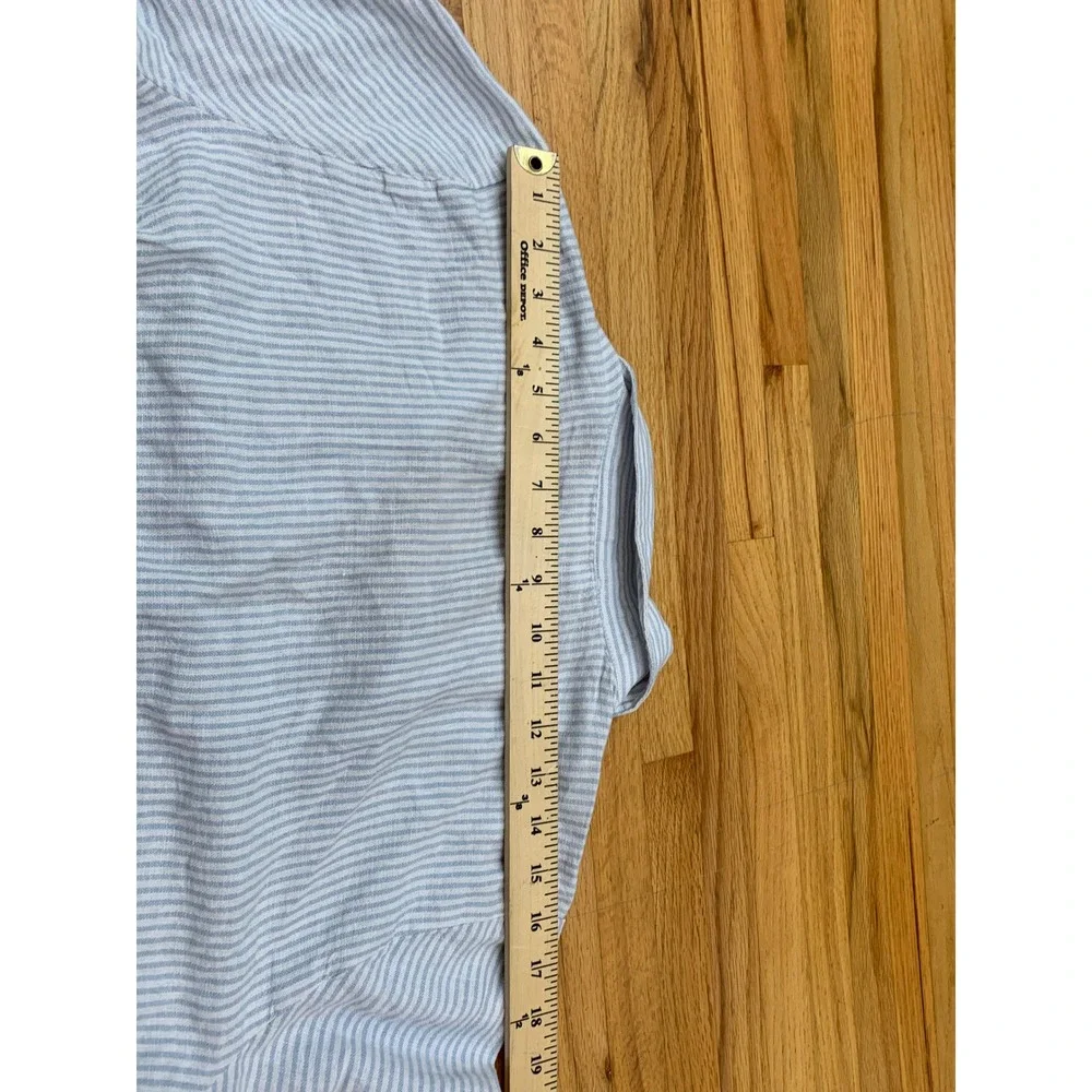 Michael Kors Blue White Striped Linen Blend Cinched Side Button Down Shirt‎ M